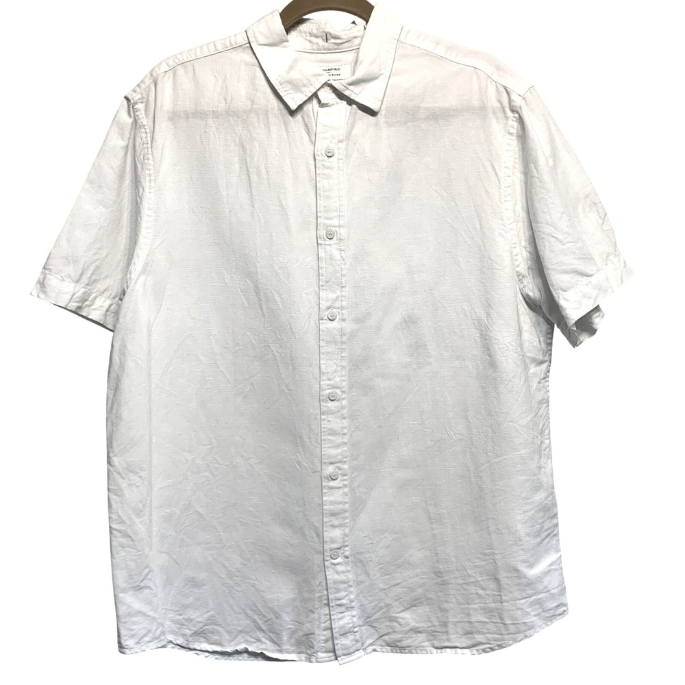 Banana Republic Mens Shirt Large White Slim Linen-Blend Quit Luxury Preppy Chic